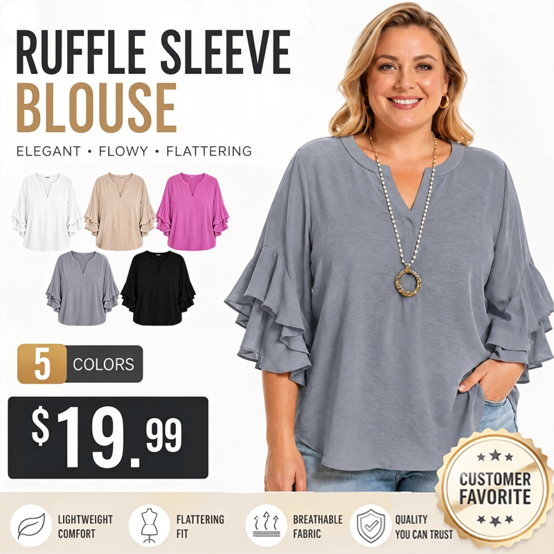 Plus Size Ruffle Sleeve V-Neck Shirt Top