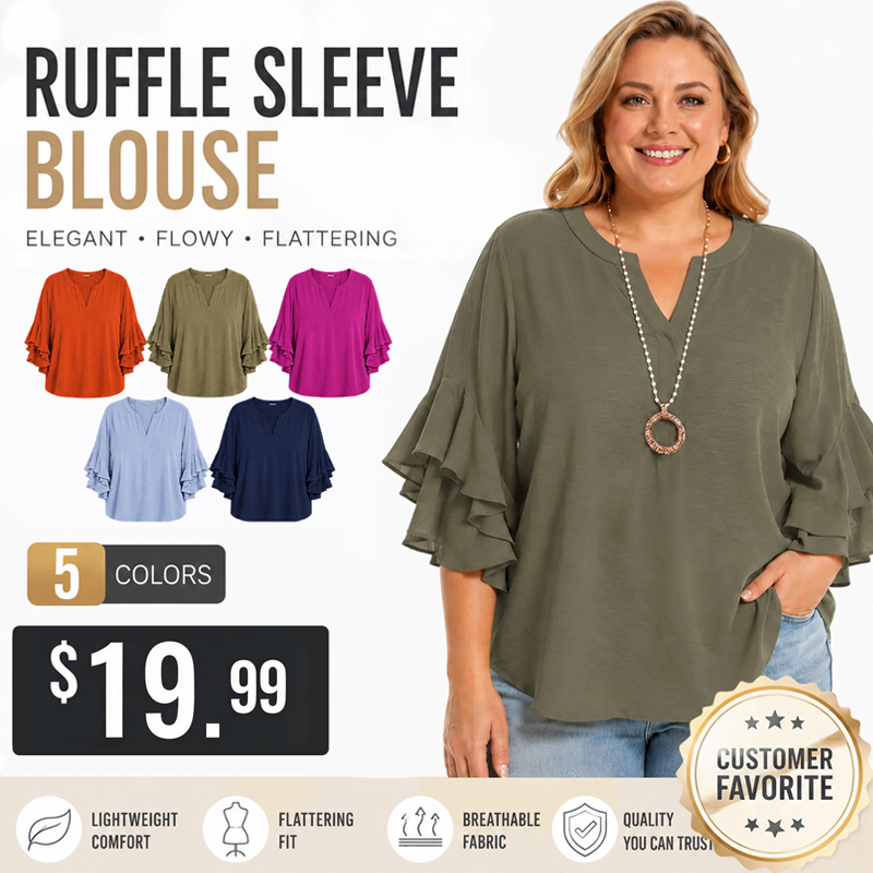 Plus Size Ruffle Sleeve V-Neck Shirt Top
