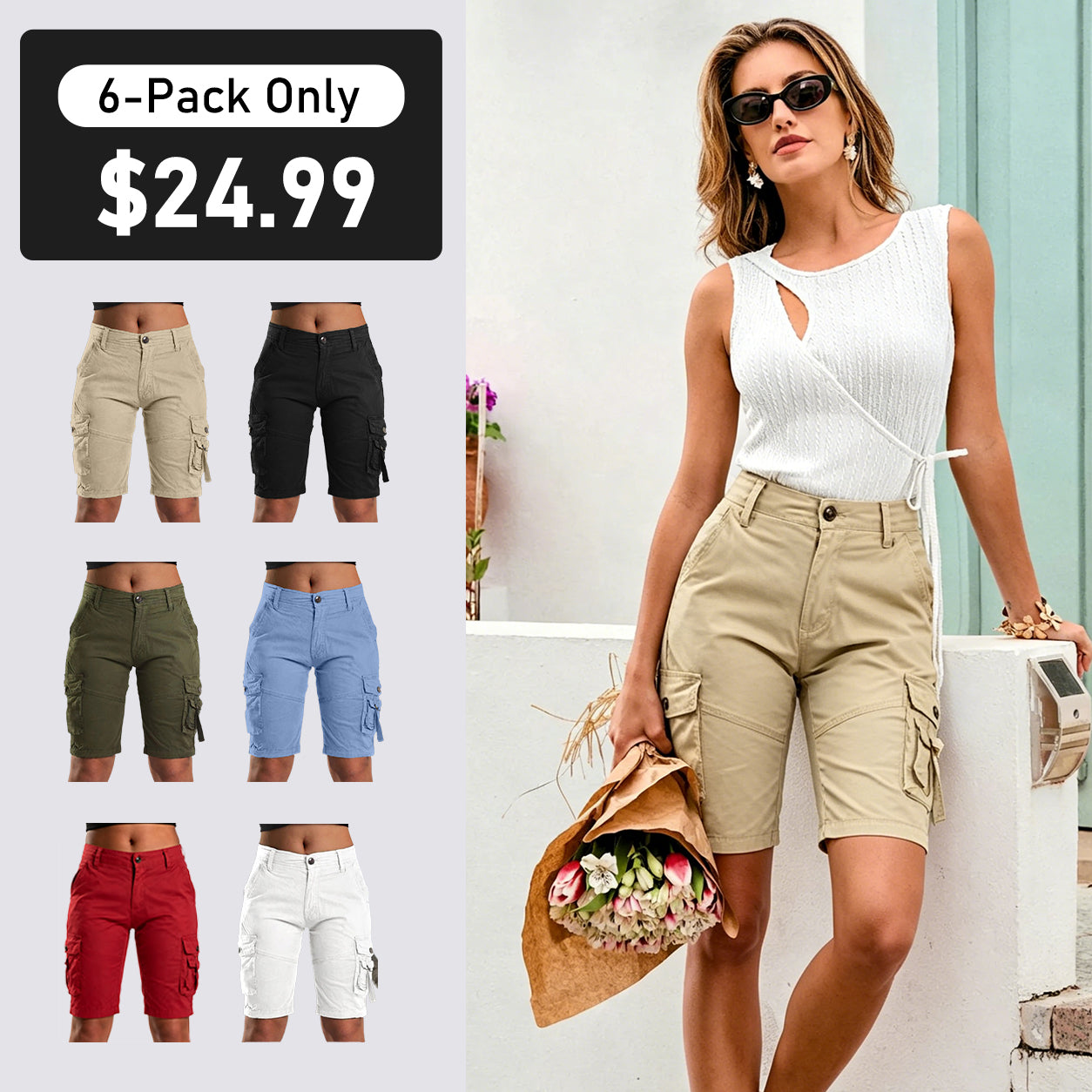 🔥 Women's Stretch Cargo Shorts | Lightweight, Comfortable & Functional 💖