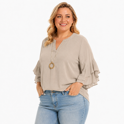 Plus Size Ruffle Sleeve V-Neck Shirt Top