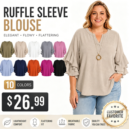 Plus Size Ruffle Sleeve V-Neck Shirt Top