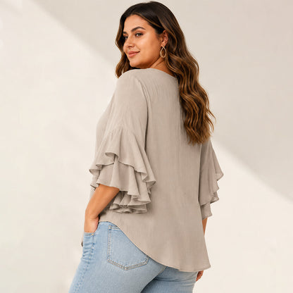Plus Size Ruffle Sleeve V-Neck Shirt Top