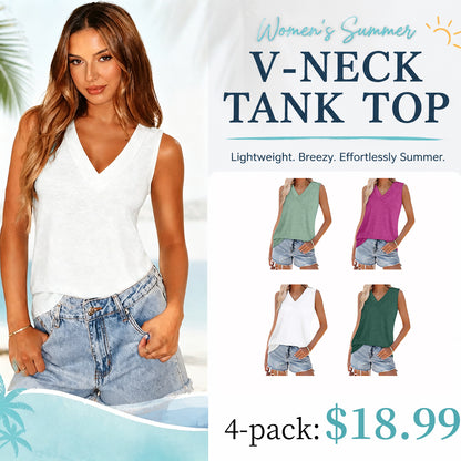Women Loose V-Neck Sleeveless Tank Tops, Soft Basic Summer Casual Shirts With 12 Colors Optional