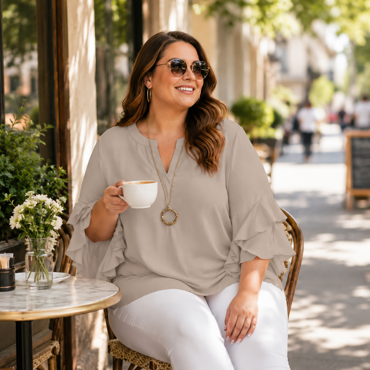Plus Size Ruffle Sleeve V-Neck Shirt Top