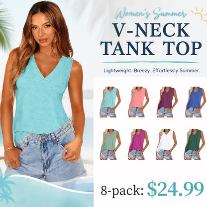 Women Loose V-Neck Sleeveless Tank Tops, Soft Basic Summer Casual Shirts With 12 Colors Optional